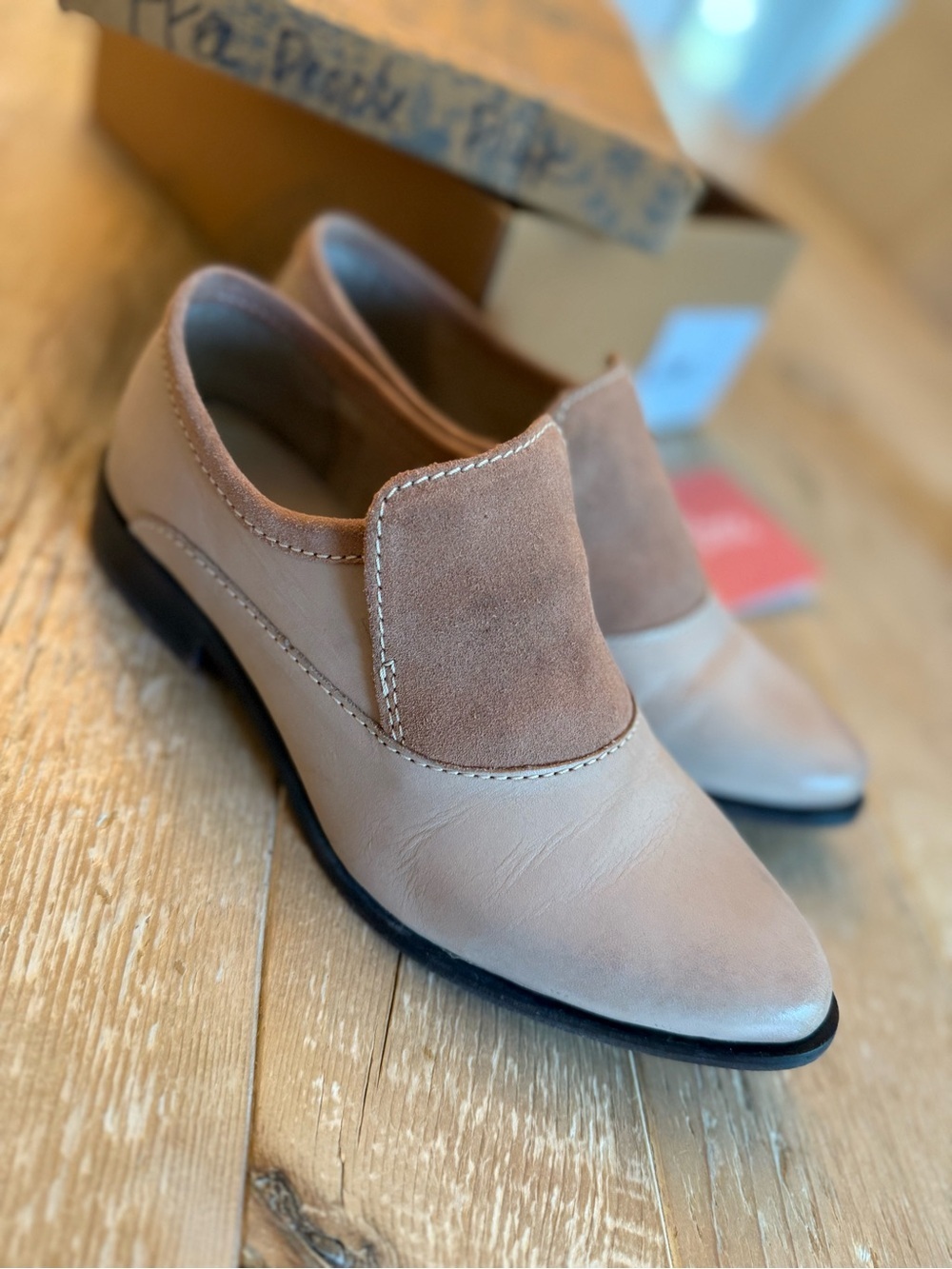 Free People Women's Slip-On Leather & Suede Loafer in Taupe 36